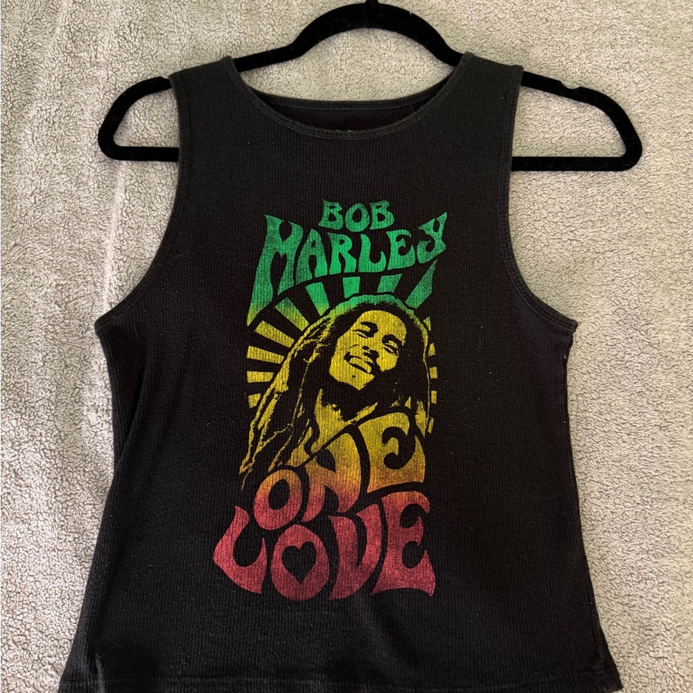 Zion Rootswear Black Bob Marley 'One Love' Tank with Rasta Gradient Print